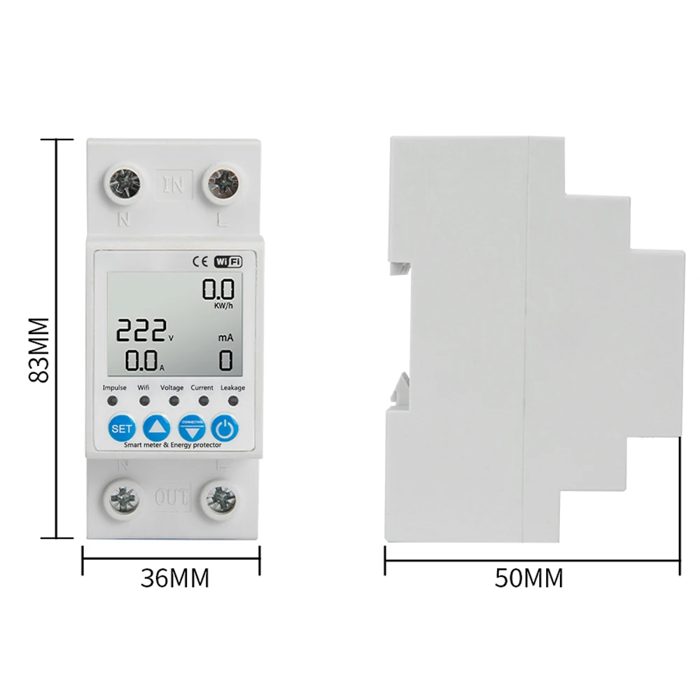 Tuya WiFi 63A Intelligent Leakage Protecting Switch Current Voltage Monitoring Circuit Breaker Timer Power Meter APP Control