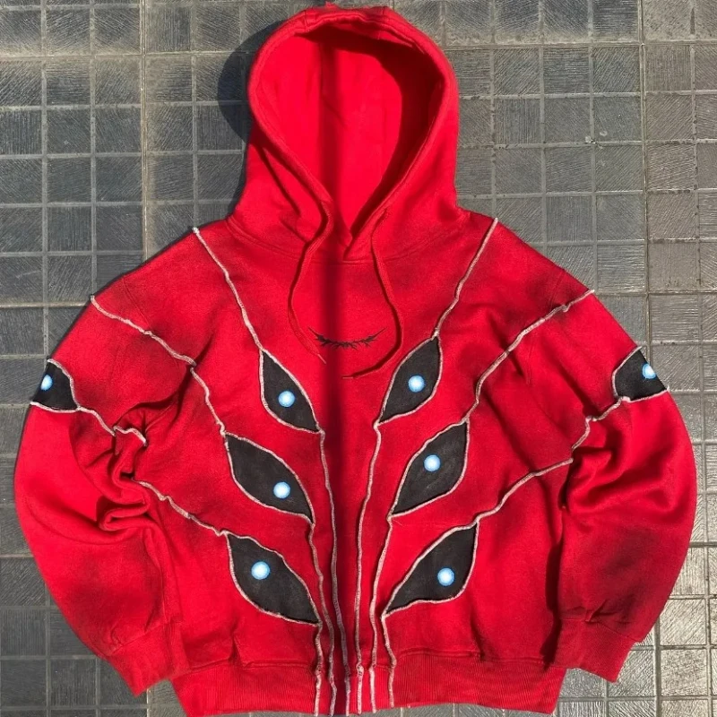 ハロウィン クトゥルフ アイド パッチワーク エステティック パンク オーバーサイズ パーカー ダーク ゴシック ハイストリート クリエイティブ ファッション 長袖 プルオーバー