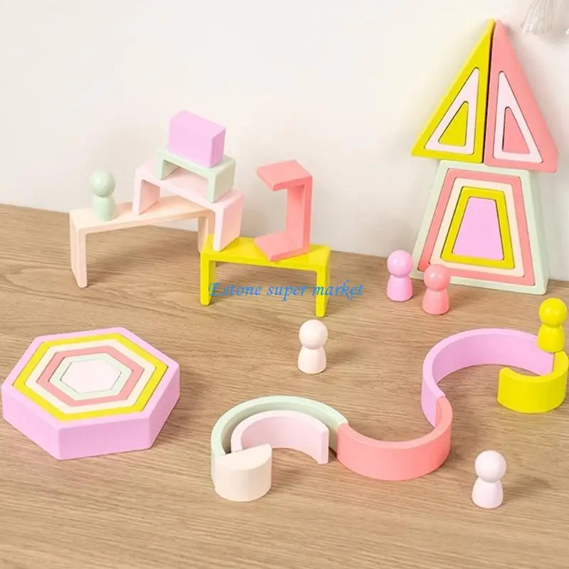 090B ジオメトリ レインボーシェイプ ブロック プレイセット 3歳用 おもちゃ 教育パズルセット