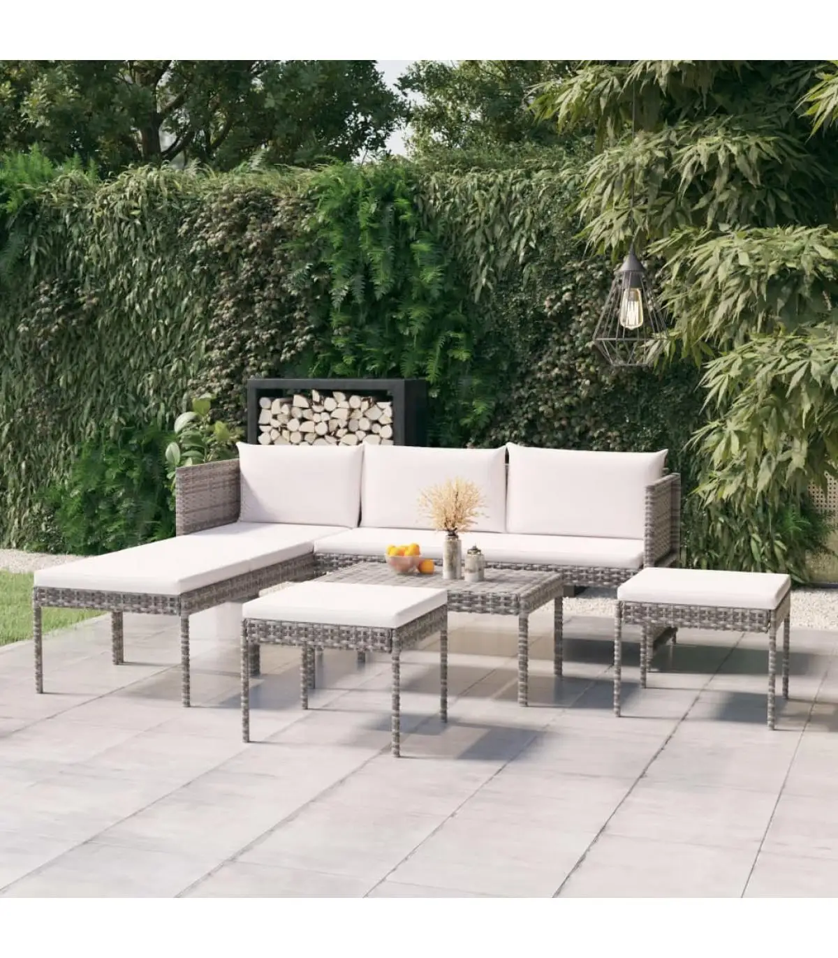 Garden sets garden furniture Set 6 PCs and cushions gray synthetic rattan