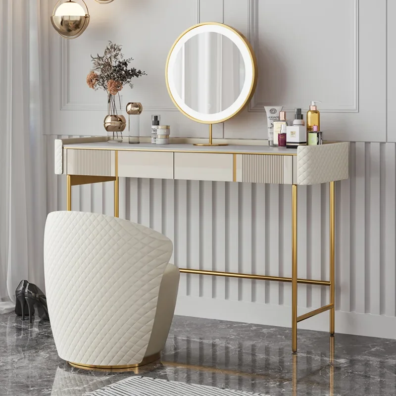 Italian light luxury dressing table minimalist rock plate Simple modern with lamp mirror  bedroom dressing table Small Nordic