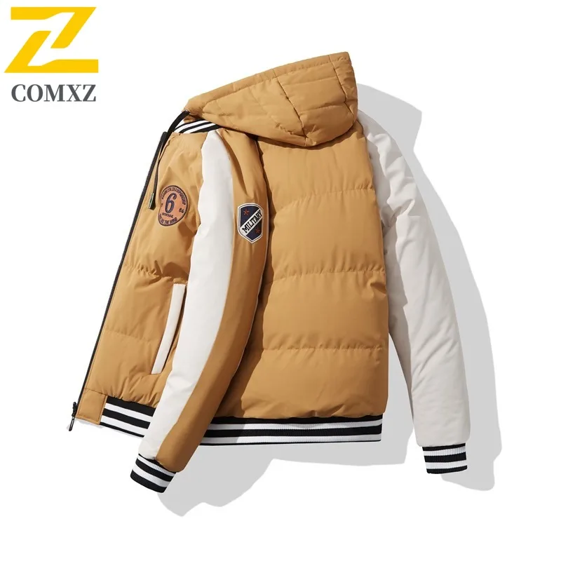 COMXZ Men Cotton Padded Jacket Hooded Handsome Fashion Cycling Street Snowy Padding Coat Big Size Skiing Stylish Winter Jackets