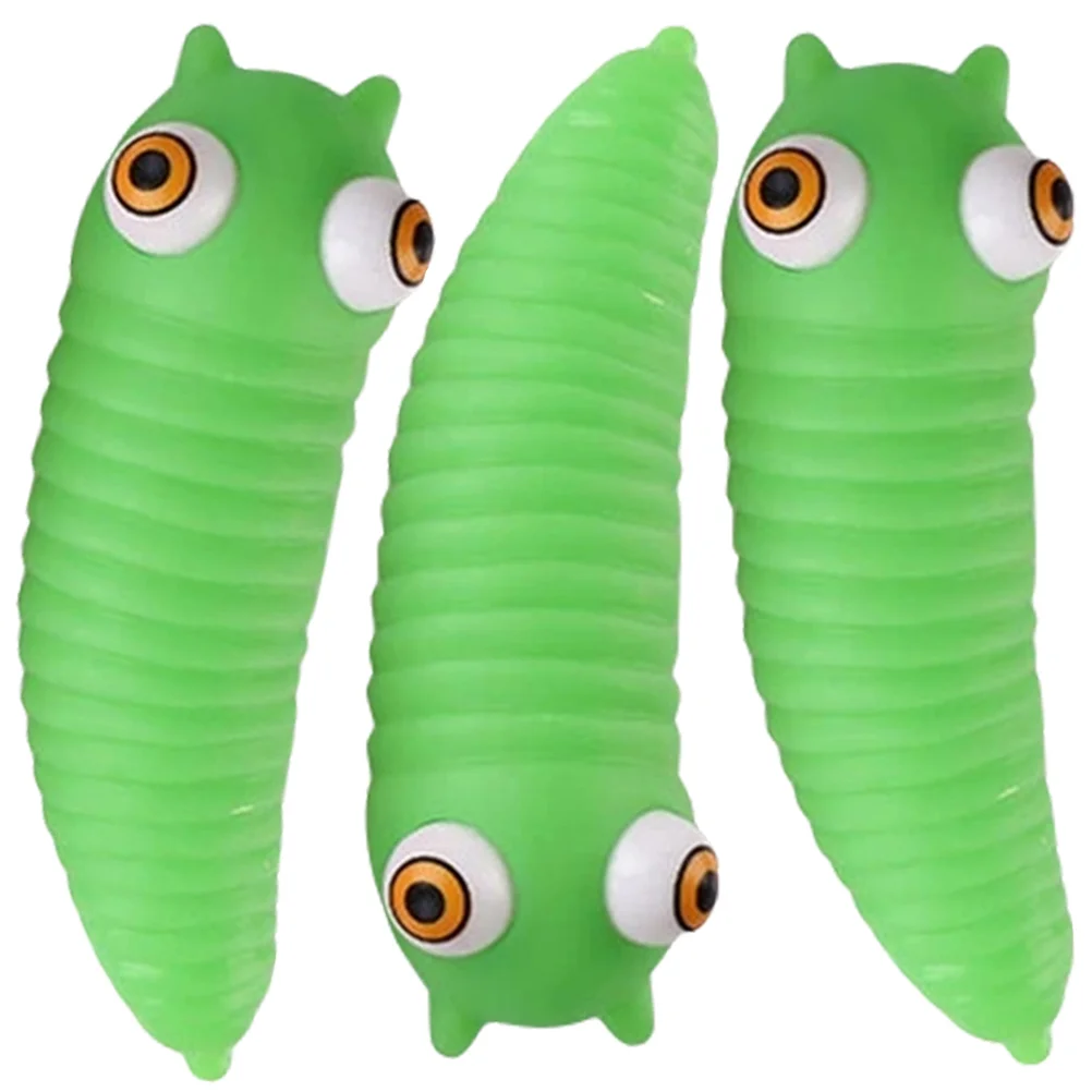 3 pz Decompressione Caterpillar Fidget Verde Spremere Sensoriale Alleviare Lo Stress Riutilizzabile Per Bambini Scrivania Per Adulti Divertimento Popping Occhi Sensoriali