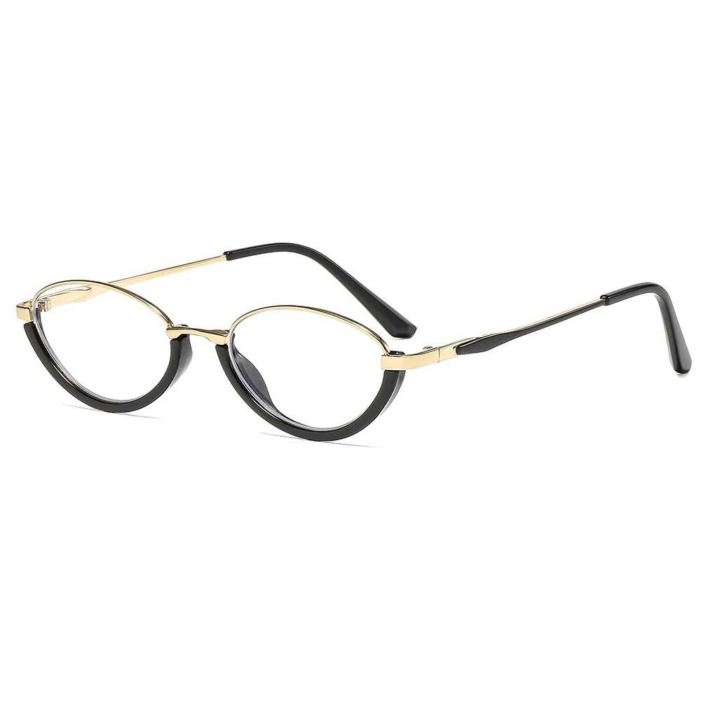 Retro Women's Metal Semi-Frame Anti-Blue Light Glasses , Personality Simple Myopia Prescription Eyeglasses Frame F86178