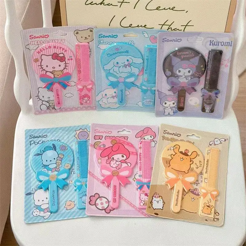 

Sanrio Fashion Hand-held 2-in-1 Comb Mirror Cartoon Cinnamon Roll Kuromi Kawaii Cartoon Girl Portable Gift Comb