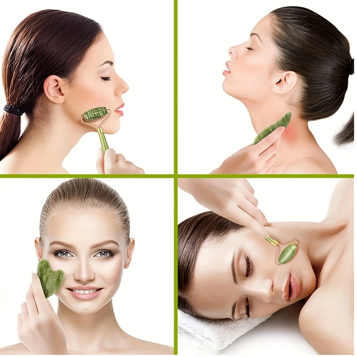 A Set of Jade Massage Tools with Double Headed Rollers To Promote The Absorption of Skincare Products and Unblock Meridians