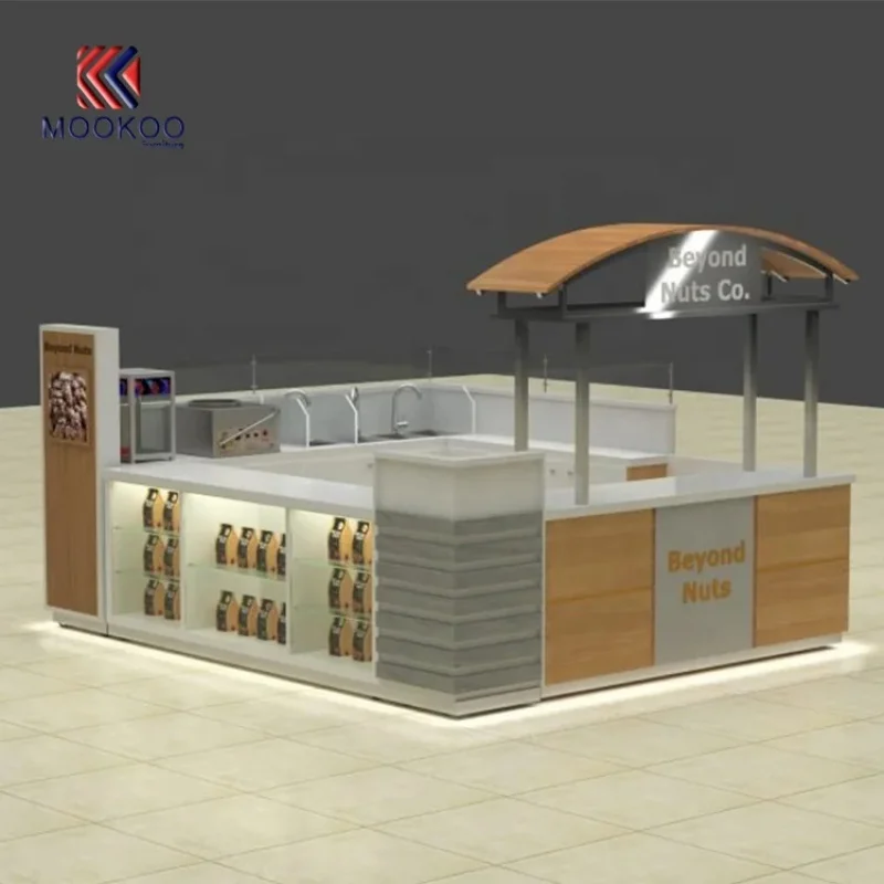 custom.Commercial Retail Furniture Mall Food Kiosk Design with LED Lighting Customized Color Durable Construction