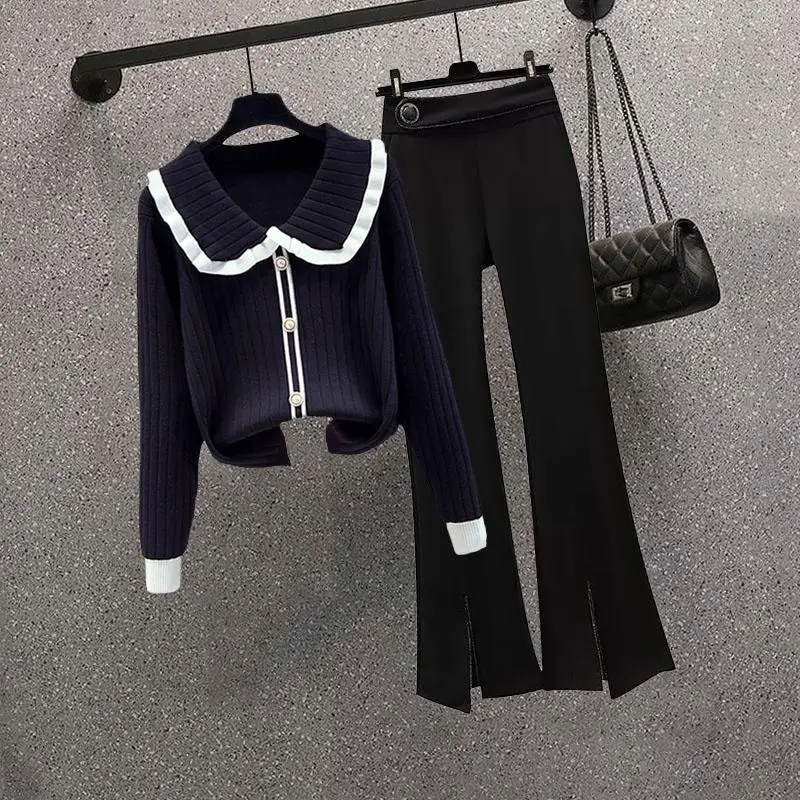 Conjunto de duas peças feminino, calça micro queimada, senso de design, tamanho grande, roupas estilo preguiçoso, temperamento doce, salgado, roupas