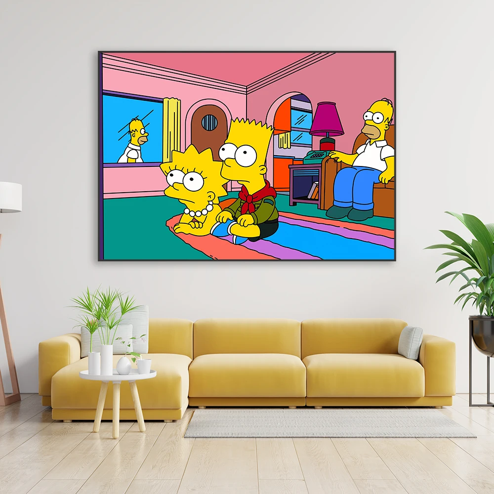 Disney Simpsons Living Room Canvas Painting Movie Retro Funky Car Prints Simpsons Boat Landscape Poster Home Kids Bedroom Decor