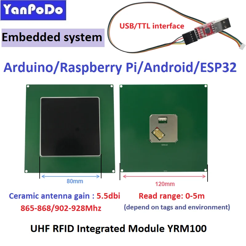 

Micro 0-5M Range UHF RFID Module Reader TTL Uart 5dbi Antenna Integrated RFID Module for Embedded Handheld Reader