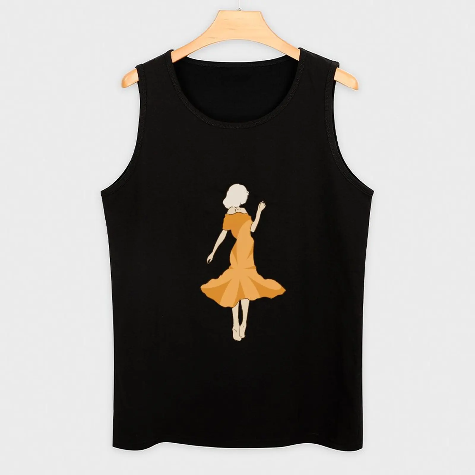 Dancing Girl in a Yellow Flower Dress Tank Top Running Tank Top Sleeveless Moisture Wicking