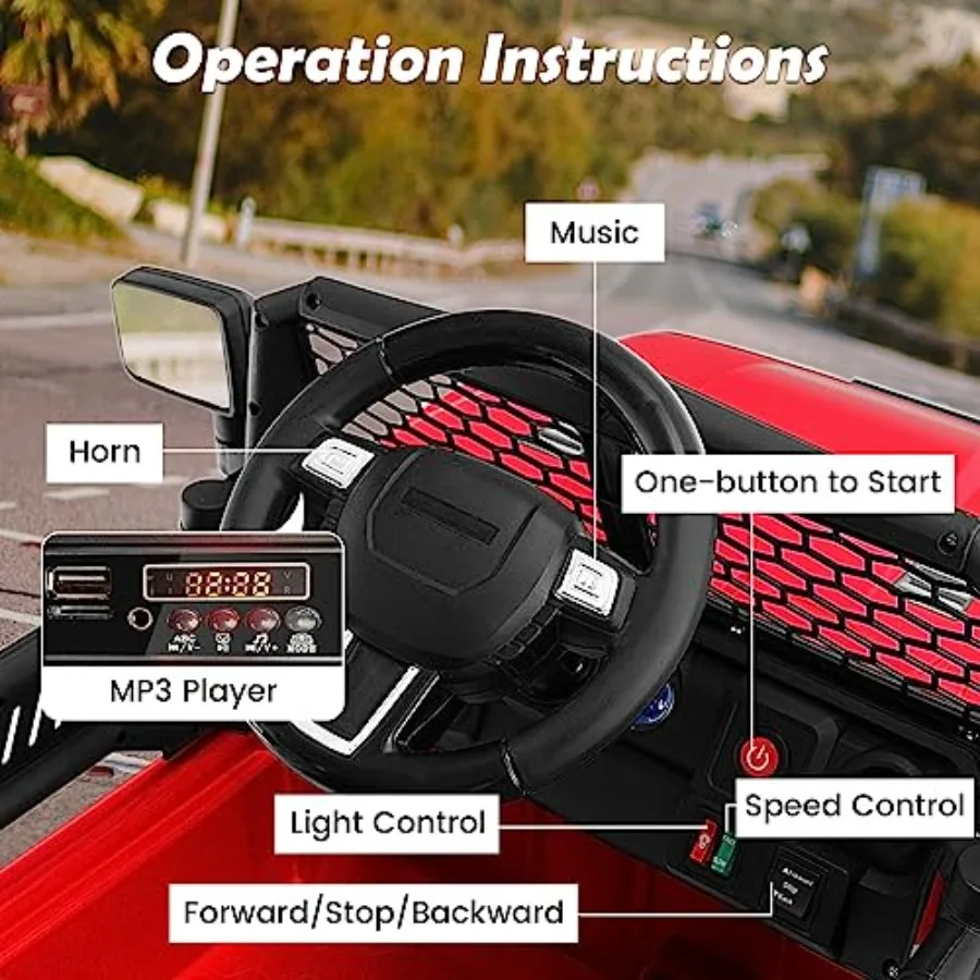 Ride on Car 12V Battery Powered Truck Vehicle with Remote Control Spring Suspension Headlights Music Horn MP3 USB and Aux Port