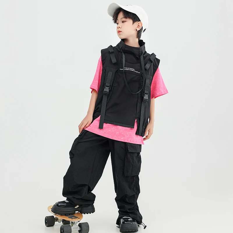 Kid Hip Hop Clothing Oversize Pink Tshirt Tops Streetwear Harajuku Tactical Cargo Pants for Girls Boy Jazz Dance Costume Clothes