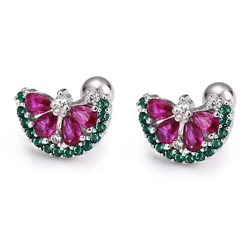 925 فضة موضة لطيف البطيخ على شكل الزركون وأقراط الهدايا الإبداعية المرأة مجوهرات الصيف حفلات أعياد الميلاد