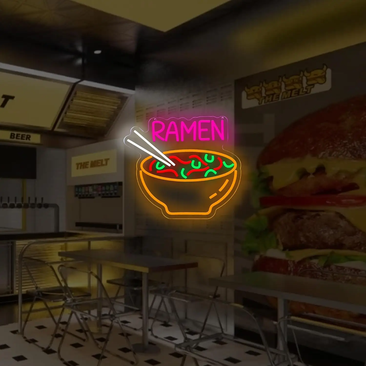 Ramen Neon Sign USB Dimmable Noodle LED Neon Light for Restaurant Ramen Shop Kitchen Gaming Room Anime Room Decoration Gift