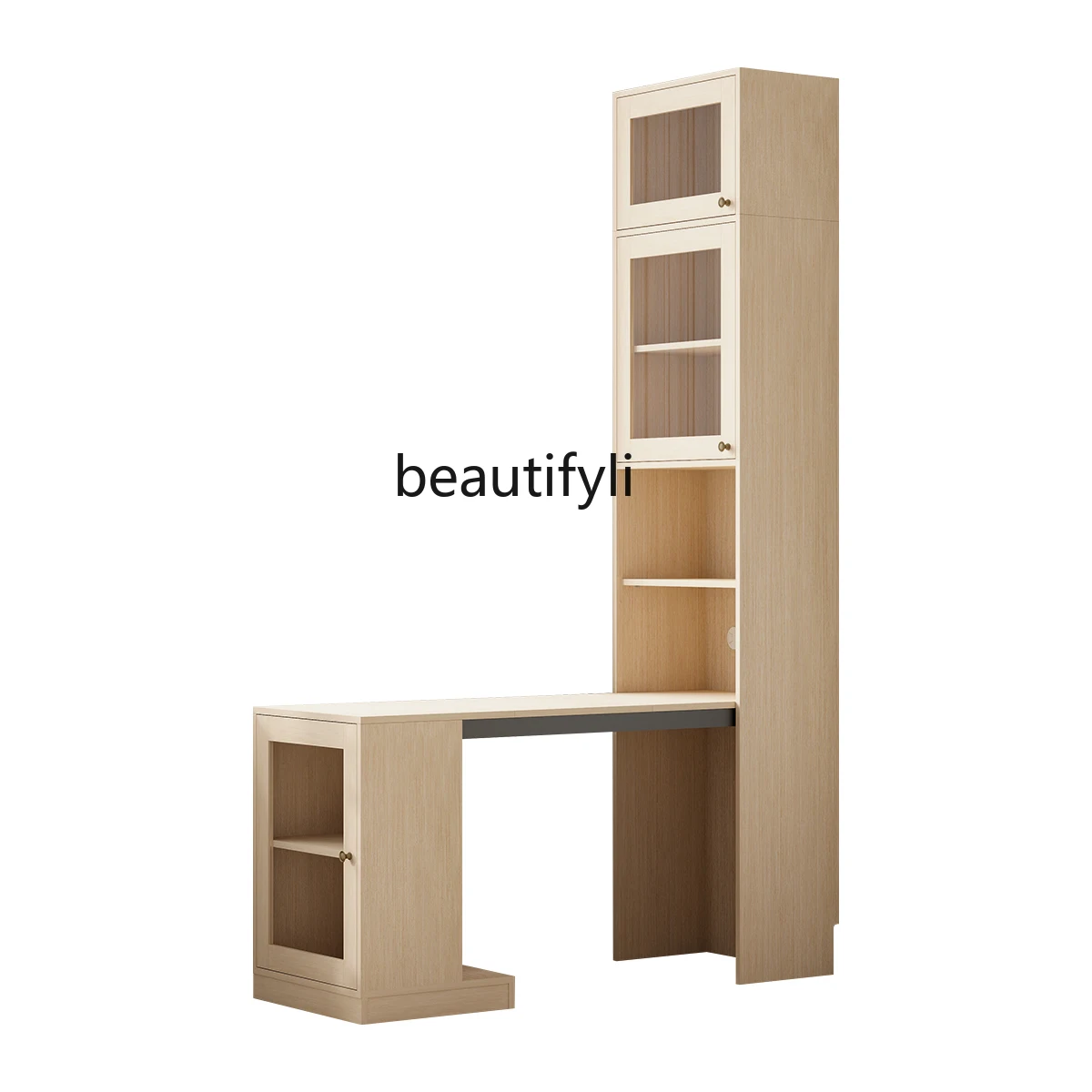 Natural Log Combined Bookcase American Foldable Desk Storage Cabinet Integrated Il-Shaped Corner Computer Table