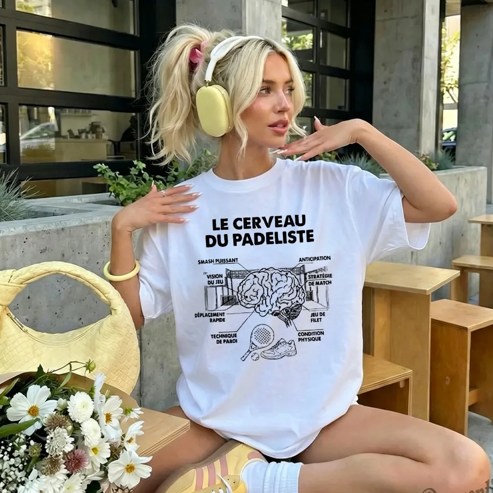 Le Cerveau Du Padeliste Padel Player Brain Sketch French Text Tshirt Funny Padel Tennis Sport Diagram Print Sports Fan Loose Top