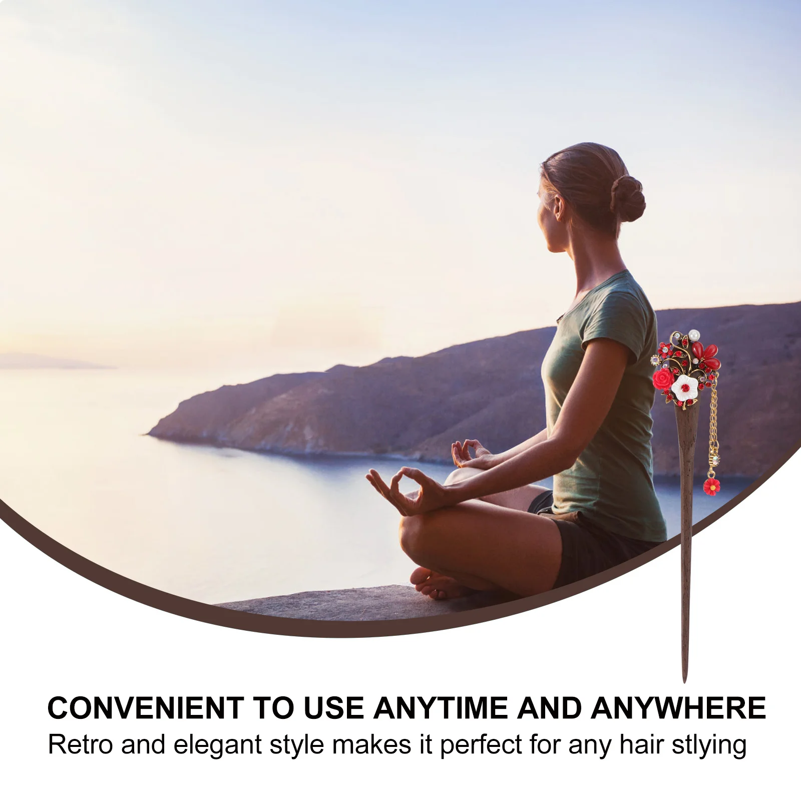 

Classical Ornament Red Vintage Wooden Stick Retro Hairpin For Women Traditional Hair Styling Tool Wooden Hair Accessories