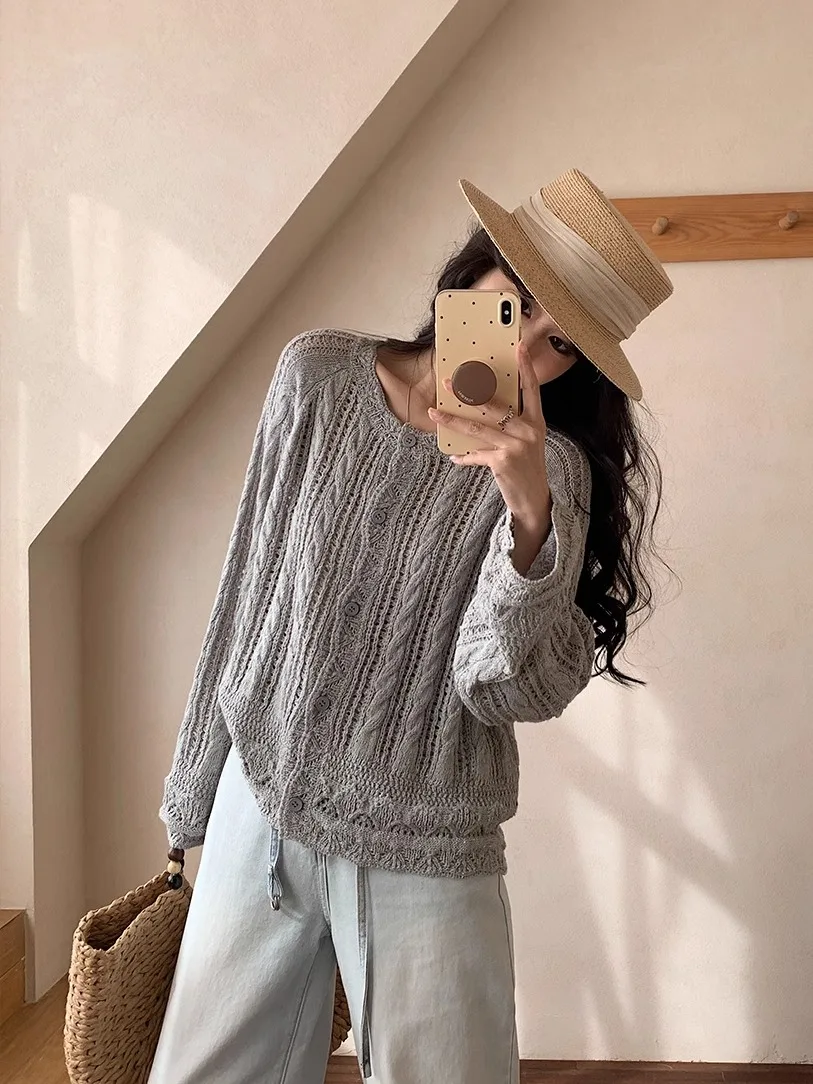 

Женский вязаный кардиган Uniko с ажурным узором, новинка весны, в корейском стиле, универсальный свитер для повседневной носки