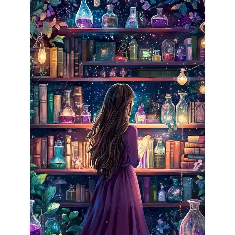 500/1000/1200/2000PCS Jigsaw Puzzle Enchanted Magic Witch Ancient Books Glowing Colorful Potion Bottles Magical Fantasy Art