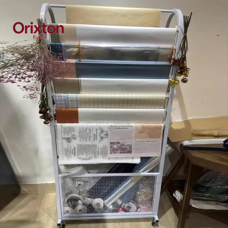 Florist display stand Flower wrapping paper stand Ribbon webbing Ribbon storage Silk scarf display stand Scarf supplies shelf