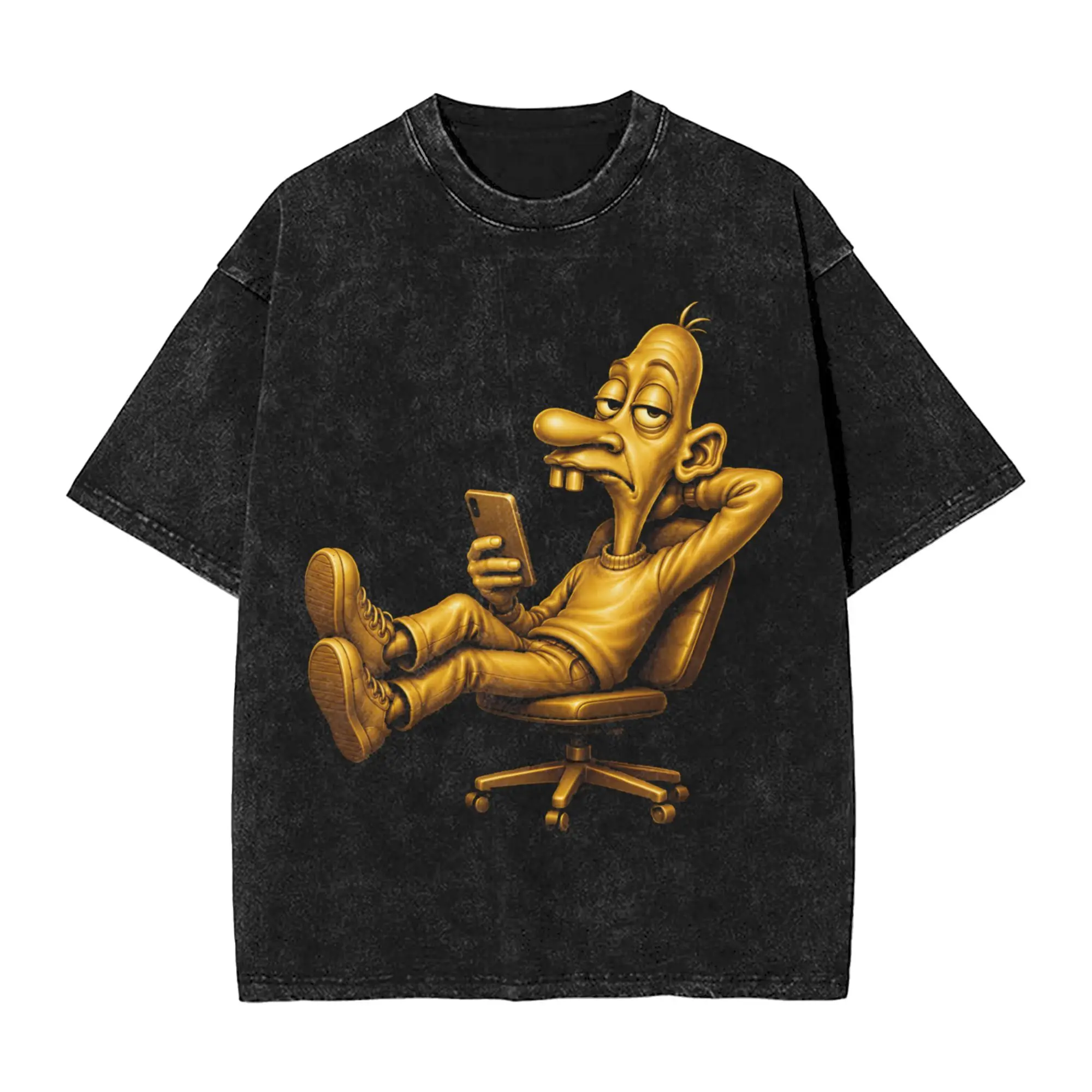 Washed T Shirt Golden Neegy Meme Funny Internet Brainrot Humor Gen Z T-Shirts Harajuku 100% Cotton Printed Tops Tees for Men