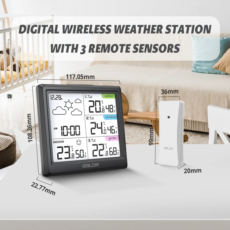 Brand Wireless Digital Weather Station LCD Display Comfort Indicator Temperature Humidity Monitor Alarm Clock 3 Remote Sensor