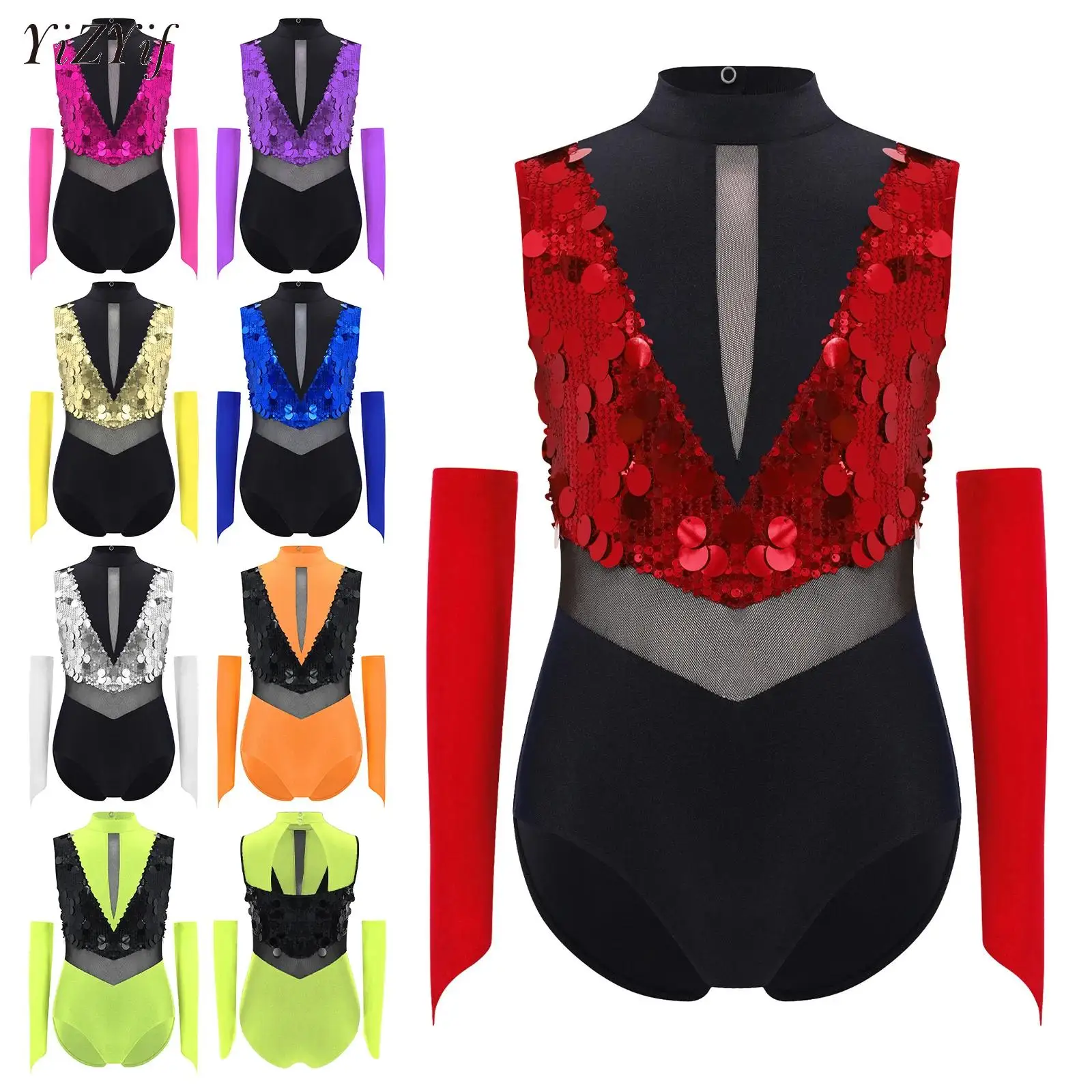 

Kids Girls Ballet Latin Dance Jumpsuit Roller Skating Bodysuit Jazz Modern Performance Costume Rhythmic Gymnastics Leotard+Glove