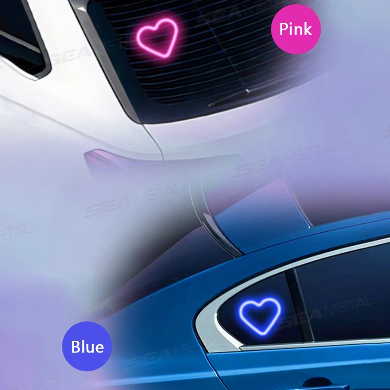 SEAMETAL Universal Car Solar Heart-shaped Light Car Window LED Peach Heart Atmosphere Lamp for Car Exterior Interior Decoration image 4