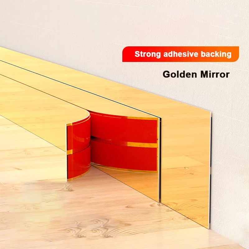3-Meter-Long Self-Adhesive Stainless Steel Skirting Board, Shiny Mirror Effect, Straight Back Adhesive, Interior Decoration