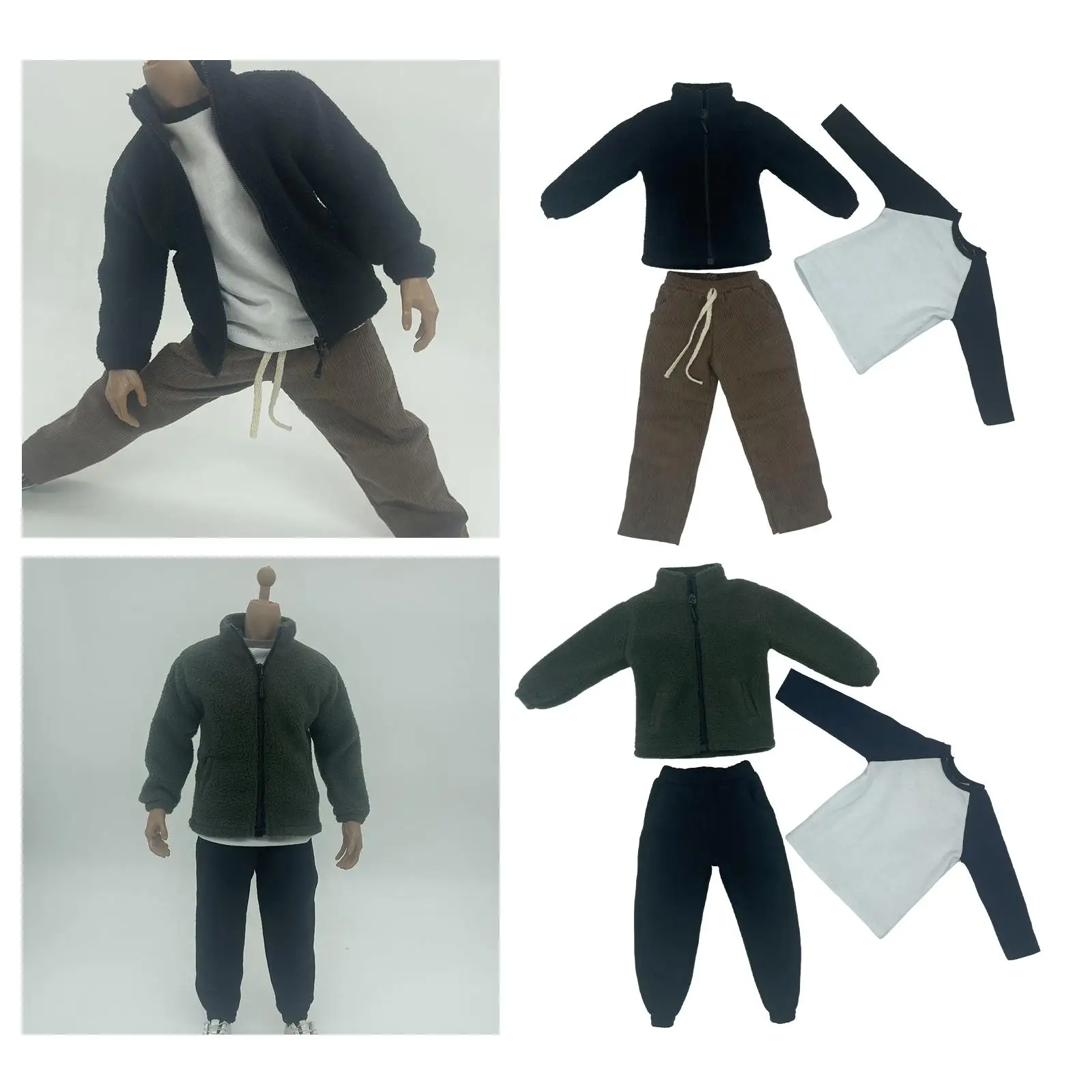 

3x 1/6 Scale Fleece Jacket and T Shirt Pants for 12in Male Action Figures