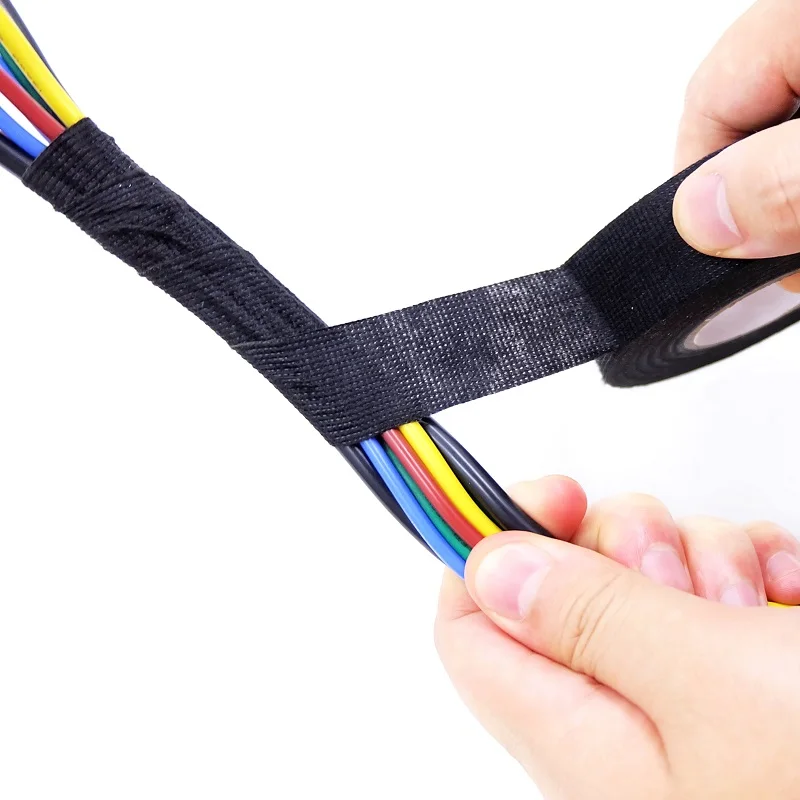 Nastri in tessuto adesivo resistente al calore da 15 m 9/15/19/25/30/38 mm per cablaggio cablaggio cablaggio nastro termico elettrico