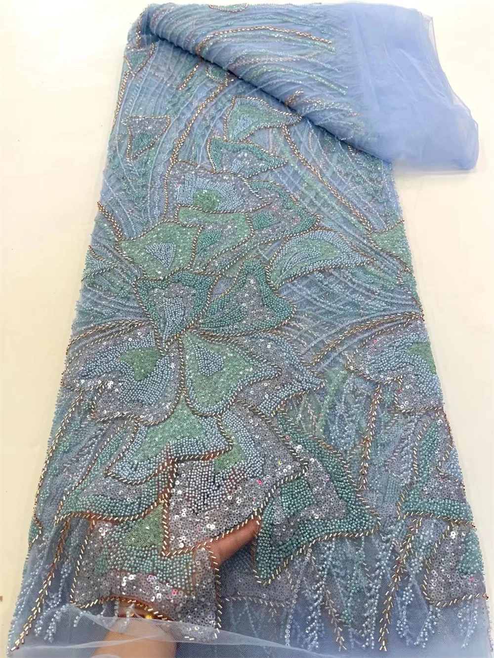 

Luxury African Sequins Beaded Lace Fabric 2025 New High Quality Groom Nigerian Wedding Bridal Embroidery French Tulle Materials