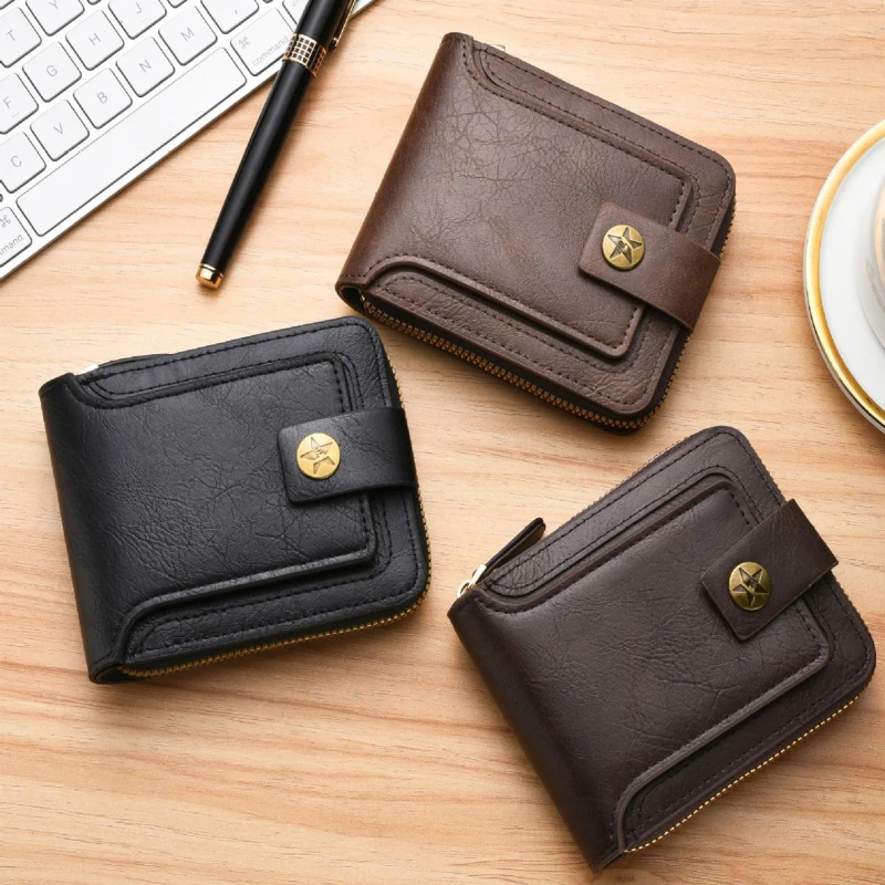 

Vintage Small Men's Wallet Pu Leather Short Purse Men Small Zipper Coin Pocket Purse Porte Monnaie Homme for Male Money Bags