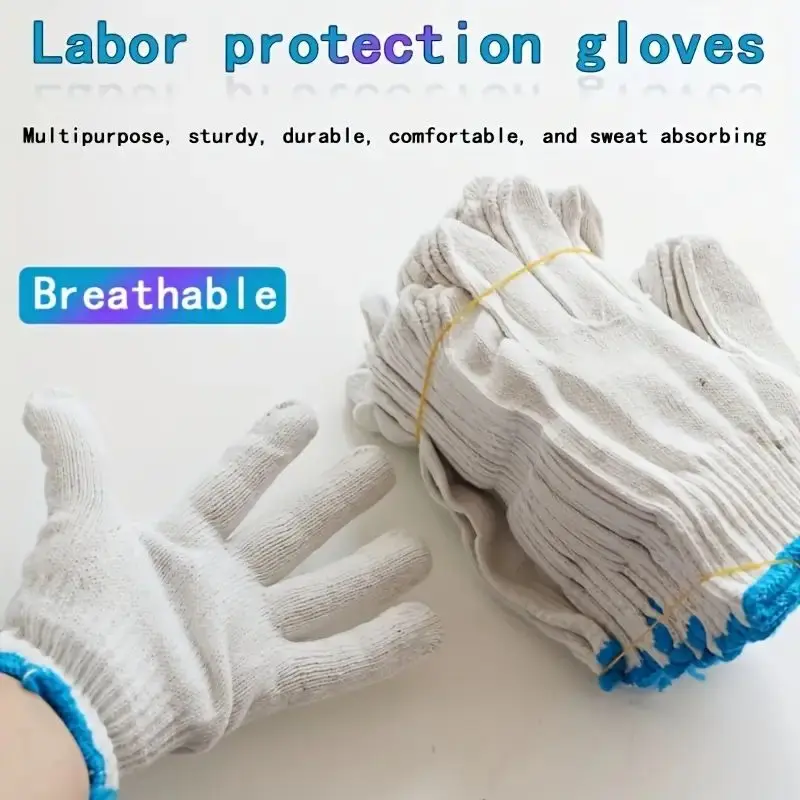 24pcs Lampshade Cotton Non-slip And Wear-resistant Construction Site Work Gloves, Encrypted White Labor Protection Gloves