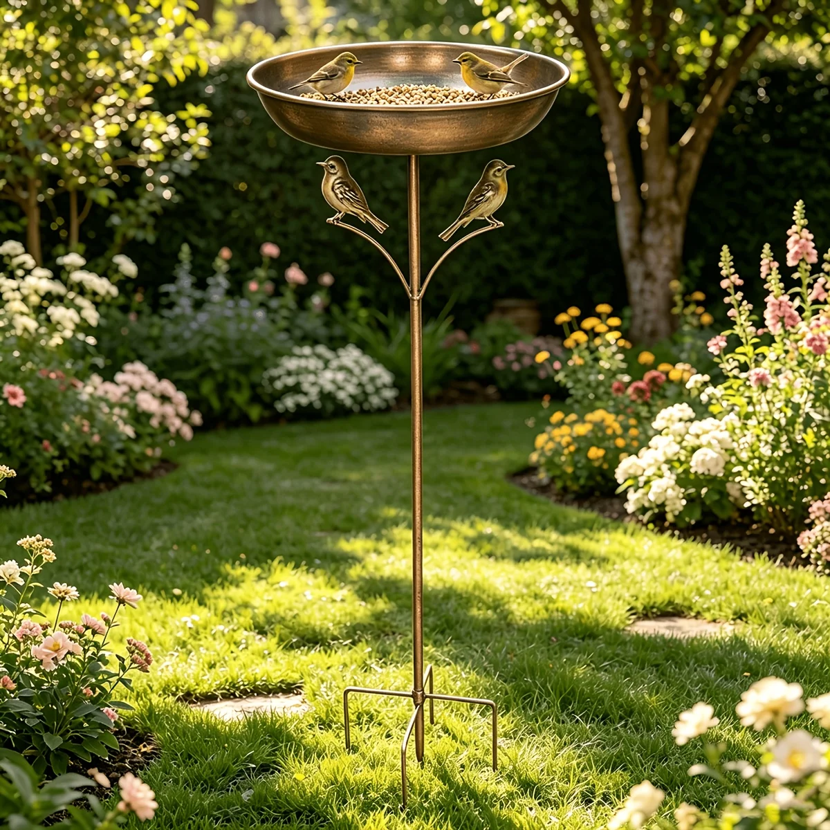 Vintage Metal Bird Bath for Outdoors, 32