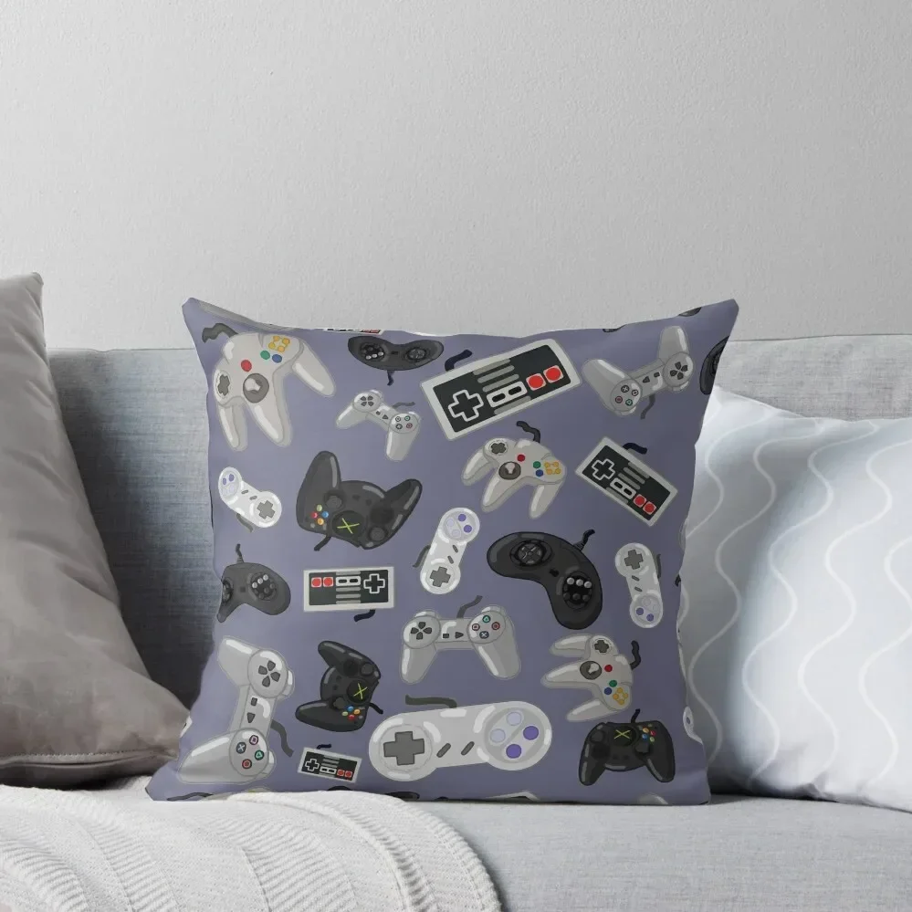 

Old School Video Game Controllers - Repeating Pattern Throw Pillow Sofas Covers Room decorating items pillow