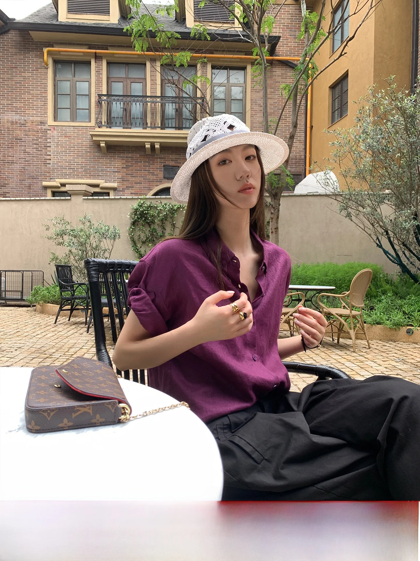 

Gakee Official Purple Linen irt Women's Summer New Design Slim Fit ort Sve Collar Blouse French Sle Loose Fit