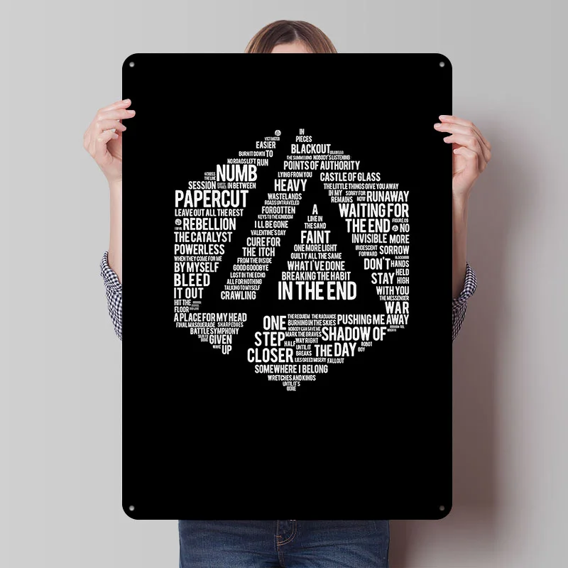 Linkin Song Titles Typography Art Poster Customized Wall Art Vintage Metal Signs Retro Tin Plaque for Man Cave Office Decoration
