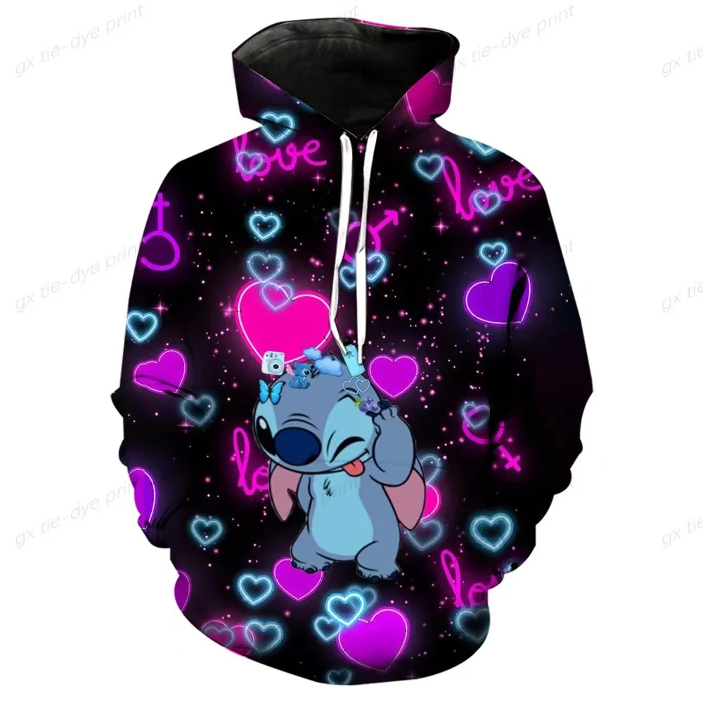 2024 Disney Hoodie Fashion Stitch Angel Monster Pocket Sweatshirt Pullover Cute hoodies girls Women\'s Sweatshirt Cartoon Top y2k