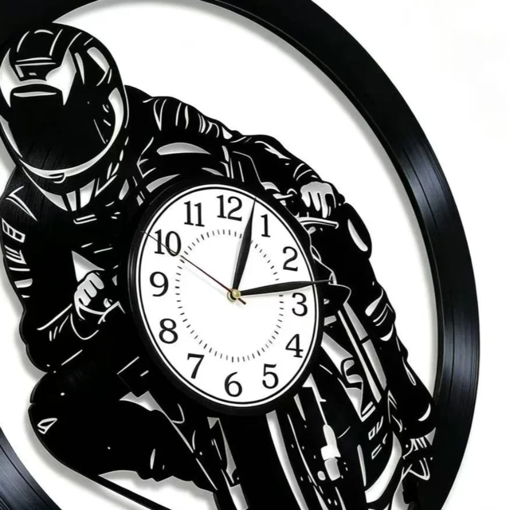 Motorcycle Rider Extreme Turning Sport Vinyl Record Wall Clock Motorcycle Rider Home Decoration Creative Rider Gift Wall Watch