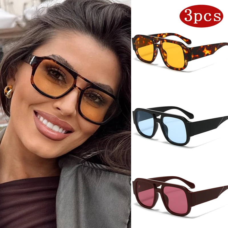 Car Sunglasses 3pcs Retro Double Bridges Women Sun Glasses Large Frame Candy Color Shades Eyewear Luxury Design Glassses UV400