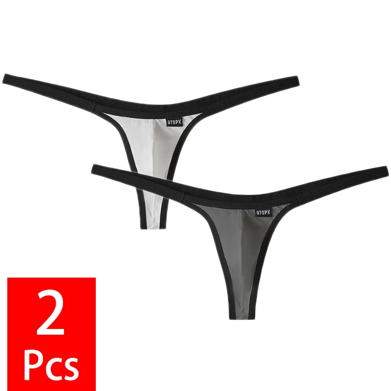 Homens Low Rise Tanga e G-String Roupa Interior, U Pouch Calcinha, Sexy Jockstrap, Biquíni Tanga, Hombre Sissy T-Back Cuecas, 2 peças por lote