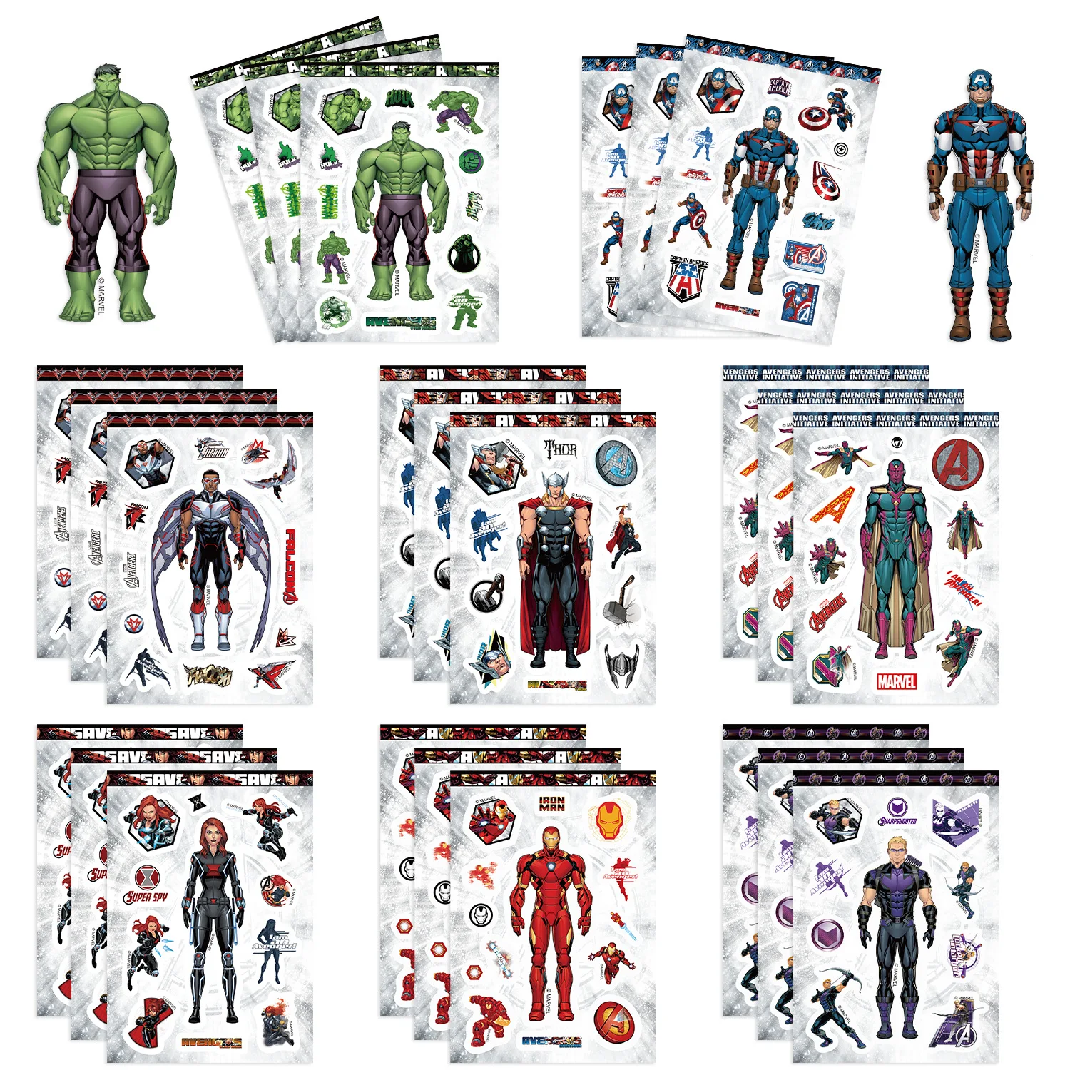 8pcs/set Disney Marvel Avengers Iron Man Stickers Anime Make A Face Game Laptop Sticker Kids Girl Book Assemble Jigsaw Gift Toys