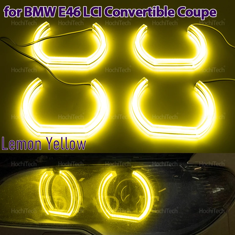 

For BMW E46 Convertible Coupe 04-06 LCI Xenon Headlight CS CSL Style Lemon Yellow DTM U Style Ultra Bright LED Angel Eyes Rings