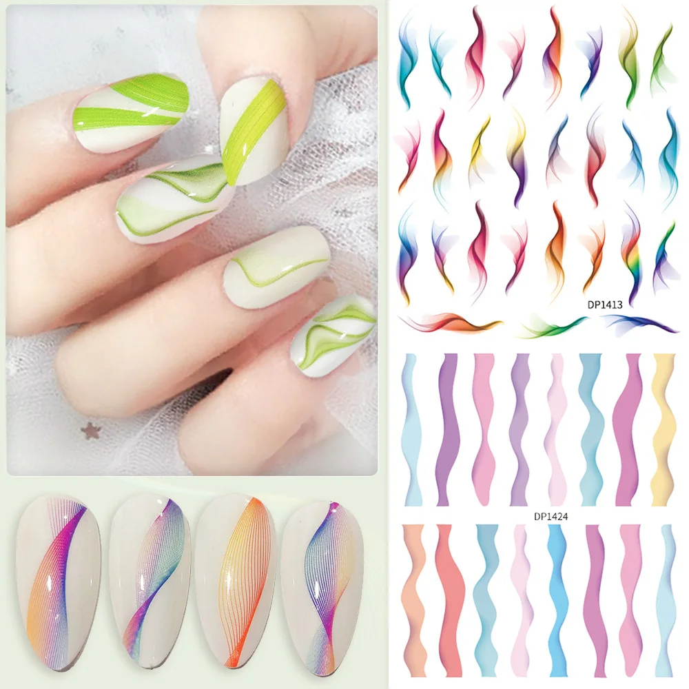 Autocollants et décalcomanies pour nail art DIY, accessoires pour les ongles, motifs de lignes abstraites, de vagues et de dégradés