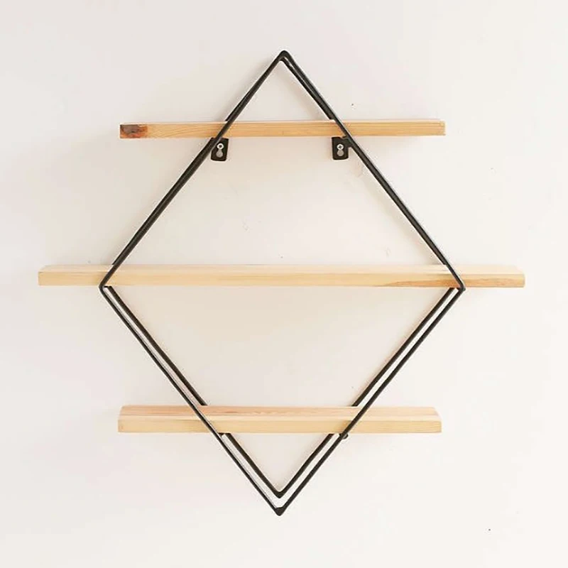 

Rhombus wall-mounted decorative frame background wall shelf iron wall-mounted shelf storage rack
