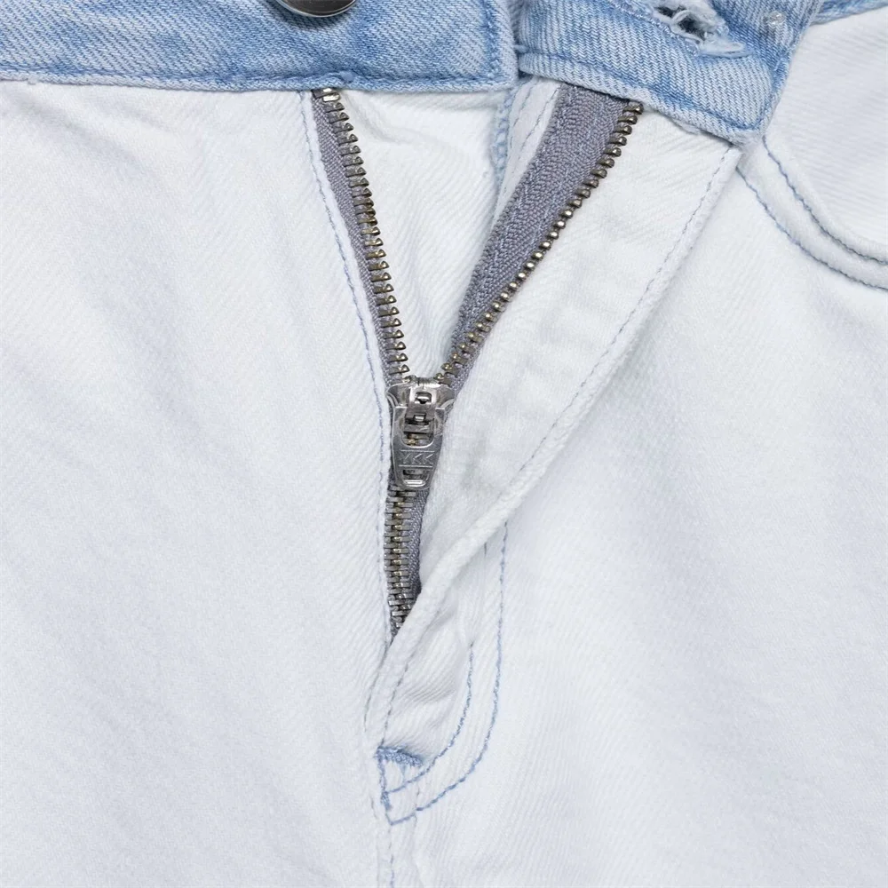 Estilo europeu e americano outono novo produto feminino emendado jaqueta jeans calças de cintura média