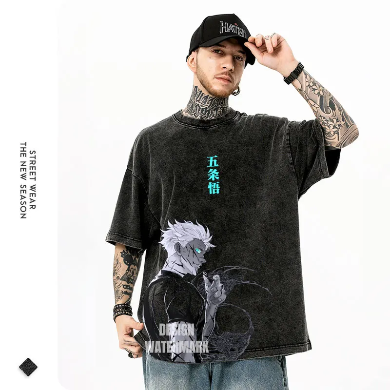 بانداي أنيمي فوشيغورو توجي تي شيرت خمر غسلها J-Jujutsu K-Kaisen تي شيرت مانغا جوجو ساتورو بلايز تيز مان 100% قطن