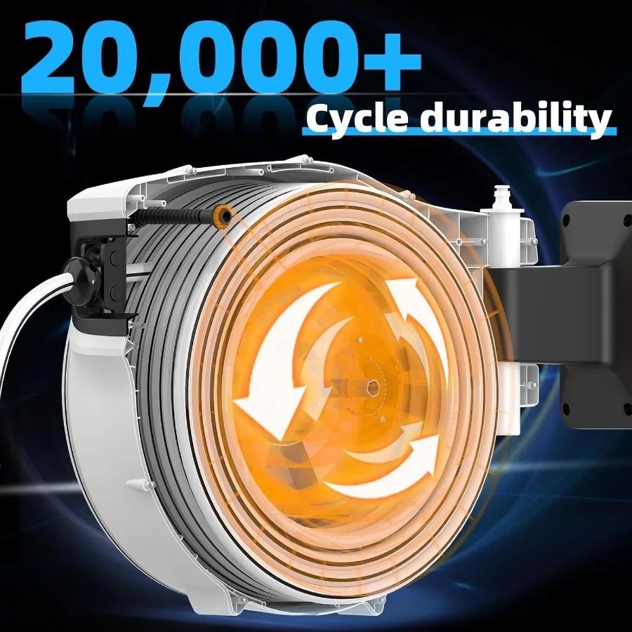 Enrouleur De tuyau d'arrosage rétractable 1 2x130 pieds, enrouleur De tuyau automatique avec buse à 7 motifs pour l'irrigation extérieure murale De